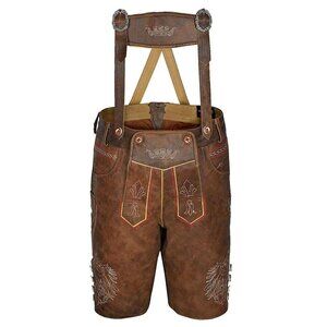 Men Bavarian Lederhosen Red Brown Oktoberfest Authentic Lederhosen Stormer NEW